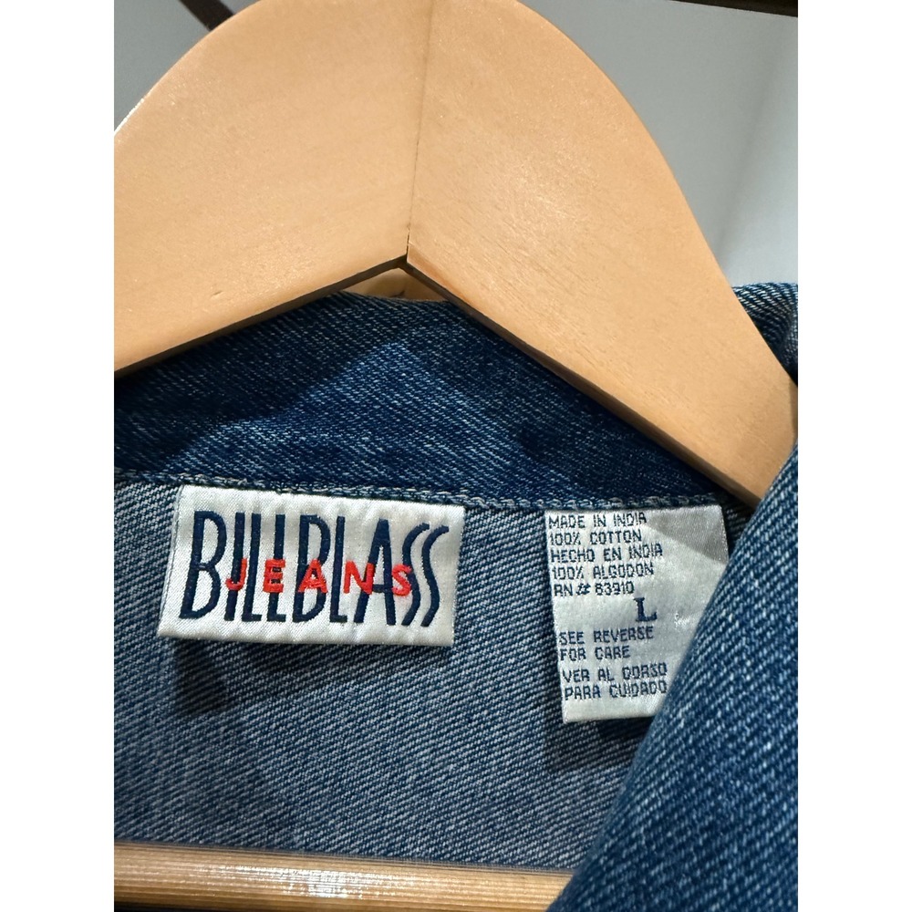 Vintage Bill Blass Womens Jeans Denim Jacket Embroidered Roses Pink Trim Size L - Picture 5 of 8